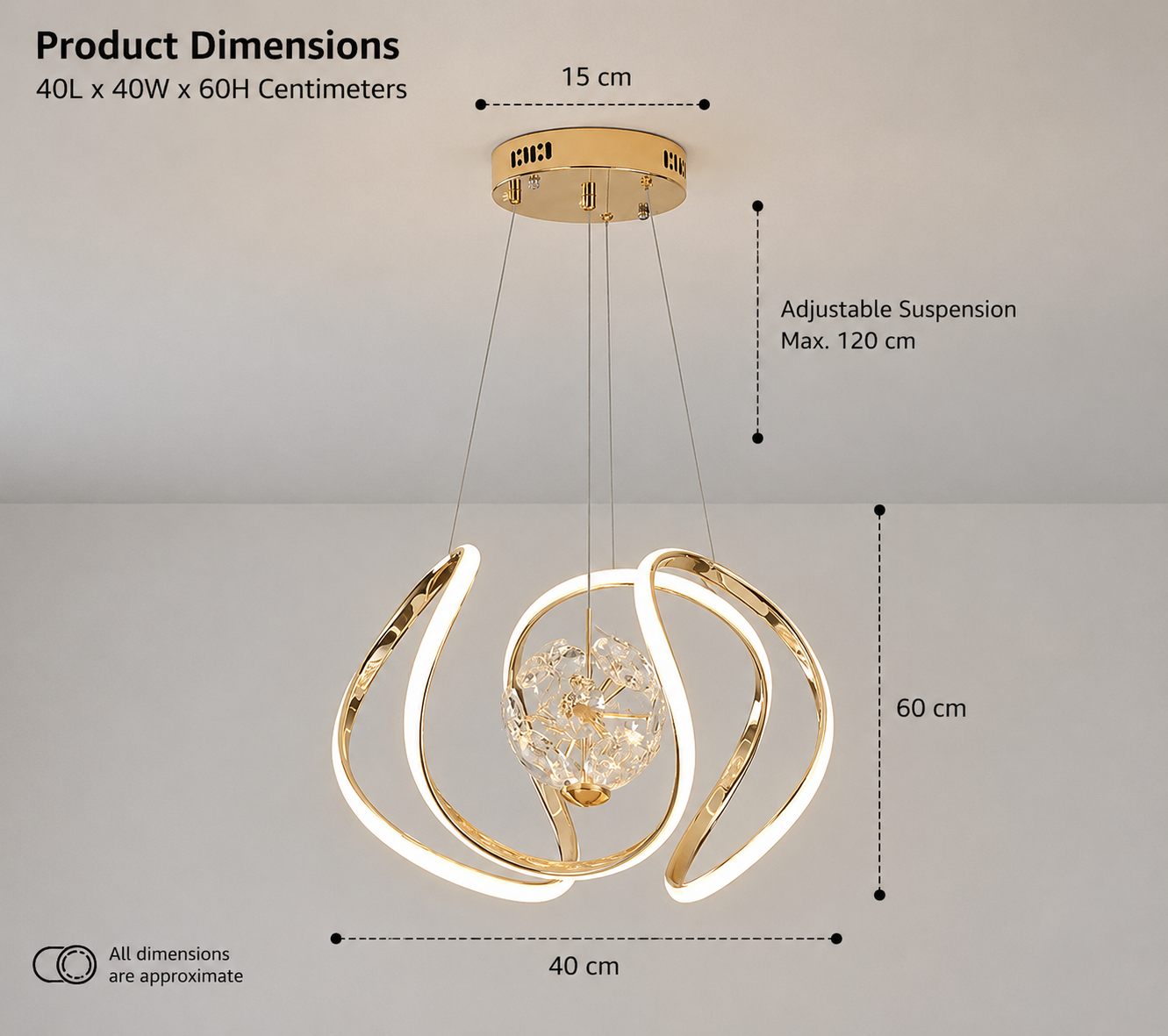 Golden Crystal Ceiling Light ( 3 colours )