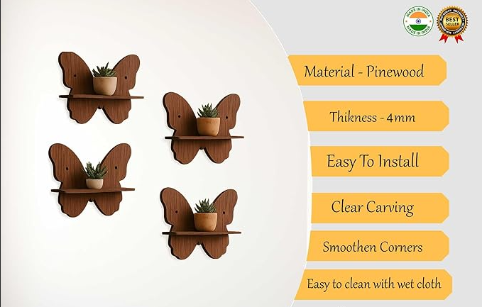 Butterfly wall shelf ( Pack of 4 )